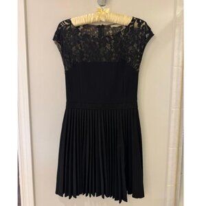 AMEN Paris Black Lace & Pleated Mini Dress - Cap Sleeves